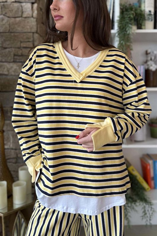 Marlowe Stripe Sweatshirt Lemonade Navy